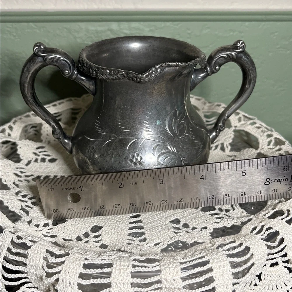 Vintage Silverplate Creamer with Floral Engraving Ornate Handles Antique
